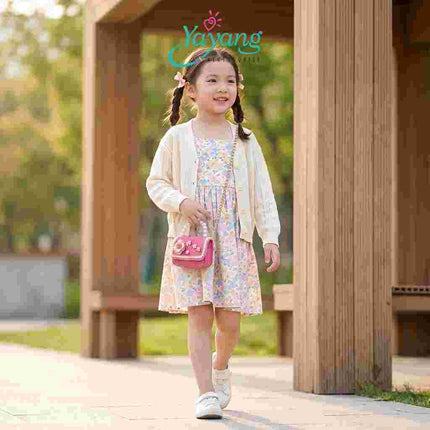 Yayang Tas Selempang Anak Perempuan Tweed Bunga Mutiara Mini Sling Bag Tas Pesta Korean Style Elegan