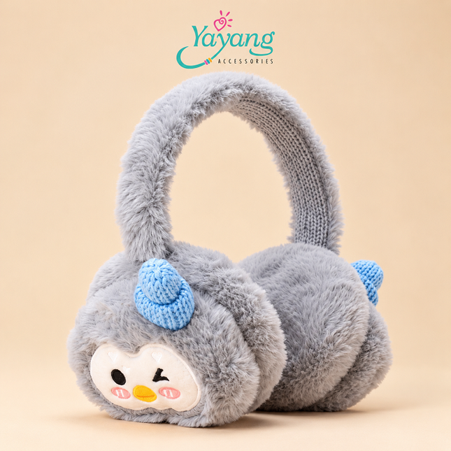 Yayang Earmuff Anak Karakter Penguin Plush Bulu Lembut Penutup Telinga Hangat Lucu Aksesoris Anak Perempuan