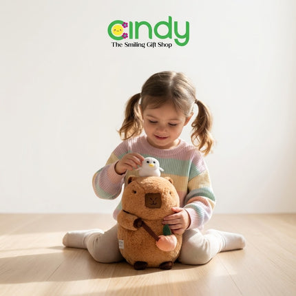 Cindy Boneka Capybara Karakter Burung Putih & Tas Selempang Jeruk Soft Plushie 30cm