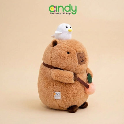 Cindy Boneka Capybara Karakter Burung Putih & Tas Selempang Jeruk Soft Plushie 30cm