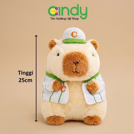 Cindy Boneka Capybara Karakter Topi & Baju Baseball Soft Plushie Empuk 25cm