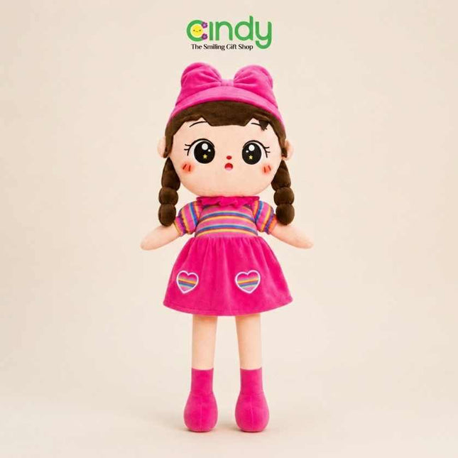 Cindy Boneka Karakter Hello Metoo Pretty Girl Topi Pita Gaun Pelangi Soft Plushie