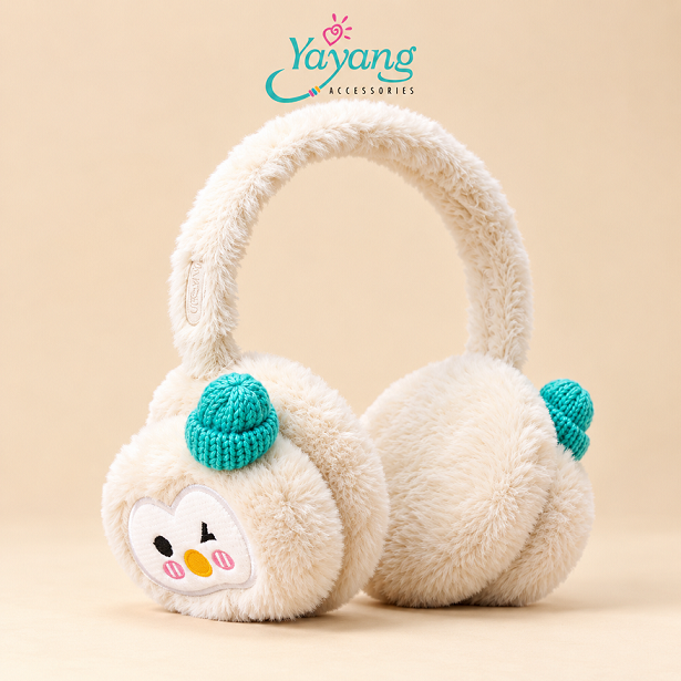 Yayang Earmuff Anak Karakter Penguin Plush Bulu Lembut Penutup Telinga Hangat Lucu Aksesoris Anak Perempuan