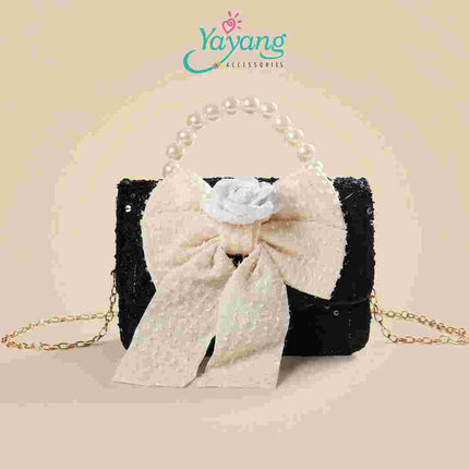 Yayang Tas Selempang Anak Perempuan Pita Besar Tweed Mini Sling Bag Tas Pesta Korean Style Elegan
