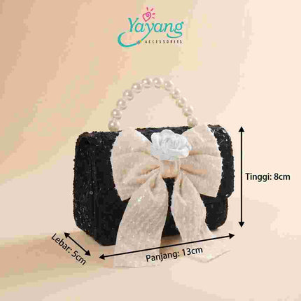 Yayang Tas Selempang Anak Perempuan Pita Besar Tweed Mini Sling Bag Tas Pesta Korean Style Elegan