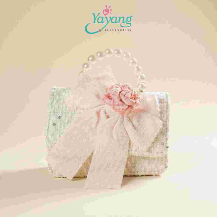 Yayang Tas Selempang Anak Perempuan Pita Besar Tweed Mini Sling Bag Tas Pesta Korean Style Elegan