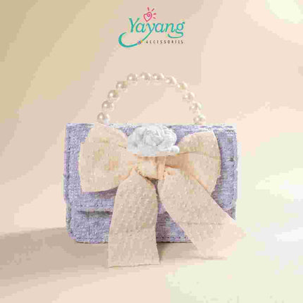 Yayang Tas Selempang Anak Perempuan Pita Besar Tweed Mini Sling Bag Tas Pesta Korean Style Elegan