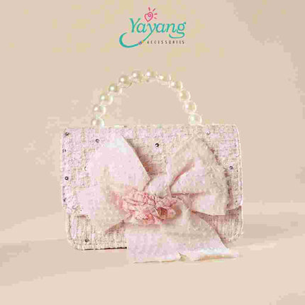 Yayang Tas Selempang Anak Perempuan Pita Besar Tweed Mini Sling Bag Tas Pesta Korean Style Elegan
