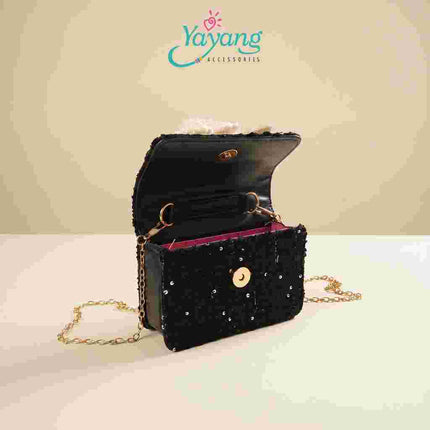 Yayang Tas Selempang Anak Perempuan Pita Besar Tweed Mini Sling Bag Tas Pesta Korean Style Elegan