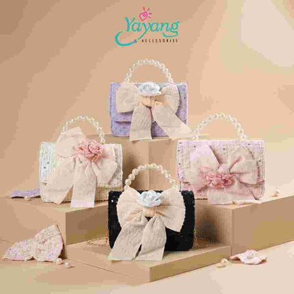 Yayang Tas Selempang Anak Perempuan Pita Besar Tweed Mini Sling Bag Tas Pesta Korean Style Elegan