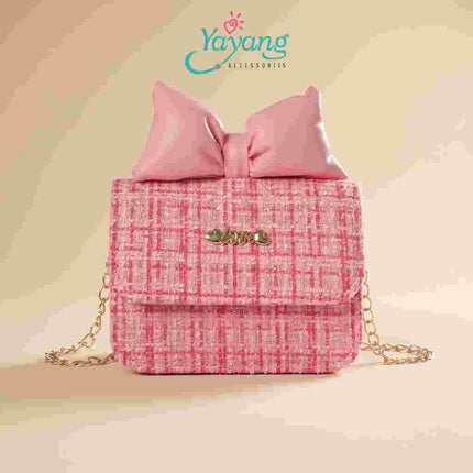 Yayang Tas Selempang Anak Perempuan Amina Tweed Premium Tas Mini Pita Korean Style Sling Bag Fashion Anak Lucu Elegan