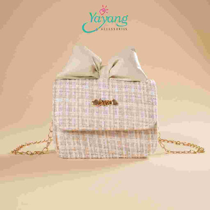 Yayang Tas Selempang Anak Perempuan Amina Tweed Premium Tas Mini Pita Korean Style Sling Bag Fashion Anak Lucu Elegan