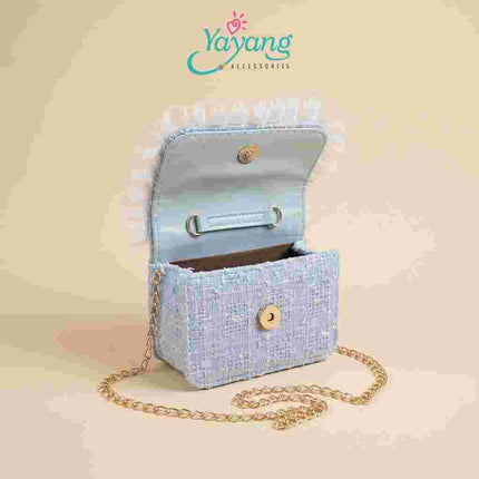 Yayang Tas Selempang Anak Perempuan Tweed Pita Mutiara Teddy Bear Mini Sling Bag Tas Pesta Anak Korean Style