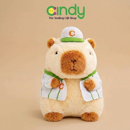 Cindy Boneka Capybara Karakter Topi & Baju Baseball Soft Plushie Empuk 25cm