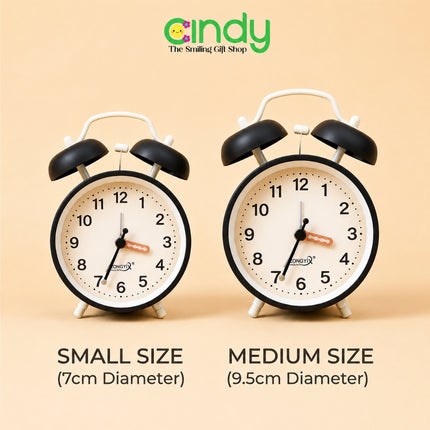 Cindy Jam Weker Analog Twin Bell Alarm Clock Meja Kamar Vintage Estetik