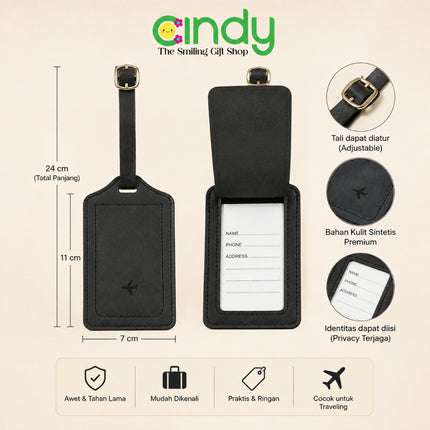 Cindy Tag Koper Kulit Sintetis Name Tag Koper Luggage Tag Label Koper Travel ID Card Holder Aksesoris Koper