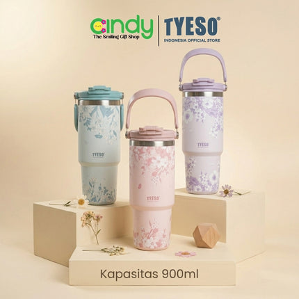 Tyeso Tumbler Flora Series Collection Insulated Soft Pink Stainless Steel Vacuum Cup BPA FREE TS01024