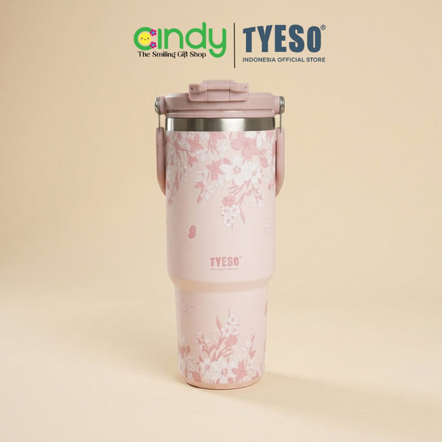 Tyeso Tumbler Flora Series Collection Insulated Soft Pink Stainless Steel Vacuum Cup BPA FREE TS01024
