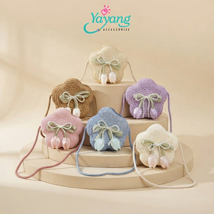 Yayang Tas Rajut Anak Perempuan Bunga Tulip Mutiara  Korean Style Mini Bag Selempang Fashion Kekini
