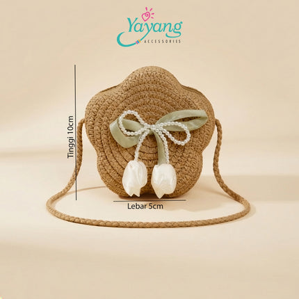 Yayang Tas Rajut Anak Perempuan Bunga Tulip Mutiara  Korean Style Mini Bag Selempang Fashion Kekini