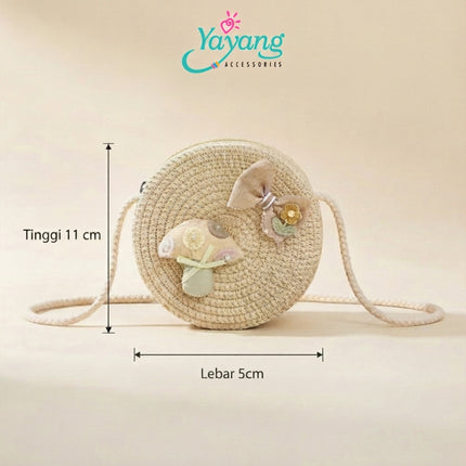 Yayang Tas Selempang Anak Rajut Bulat Motif Jamur Tas Fashion Anak Perempuan Estetik