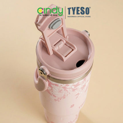 Tyeso Tumbler Flora Series Collection Insulated Soft Pink Stainless Steel Vacuum Cup BPA FREE TS01024