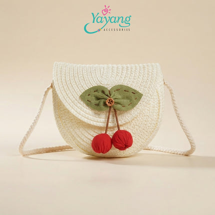 Yayang Tas Selempang Anak Jerami Cherry - Tas Rajut Anak Perempuan Korean Style Lucu