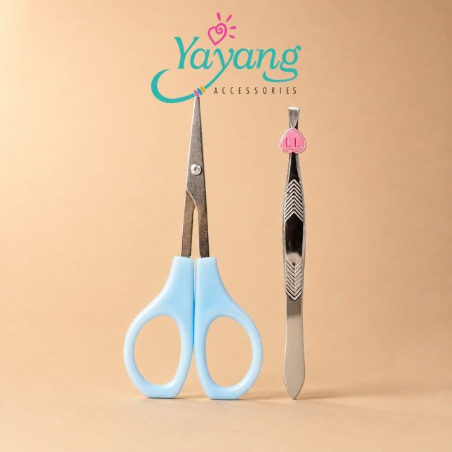 YAYANG Eyebrow Trimming Set 2 in 1 Gunting Alis & Pinset Stainless Steel Gagang Pastel