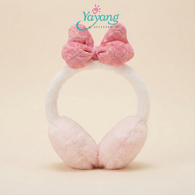 Yayang Earmuff Penutup Telinga Anti Dingin Bulu Halus Aksen Pita Motif