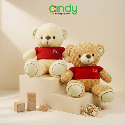 Cindy Boneka Teddy Bear Plush Toy Lucu Lembut – Boneka Beruang Kaos Merah untuk Kado & Anak