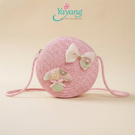 Yayang Tas Selempang Anak Rajut Bulat Motif Jamur Tas Fashion Anak Perempuan Estetik