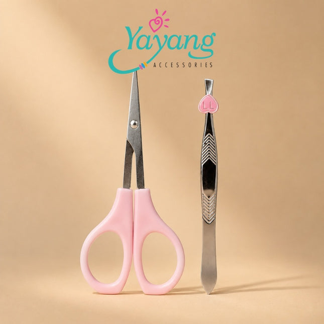 YAYANG Eyebrow Trimming Set 2 in 1 Gunting Alis & Pinset Stainless Steel Gagang Pastel