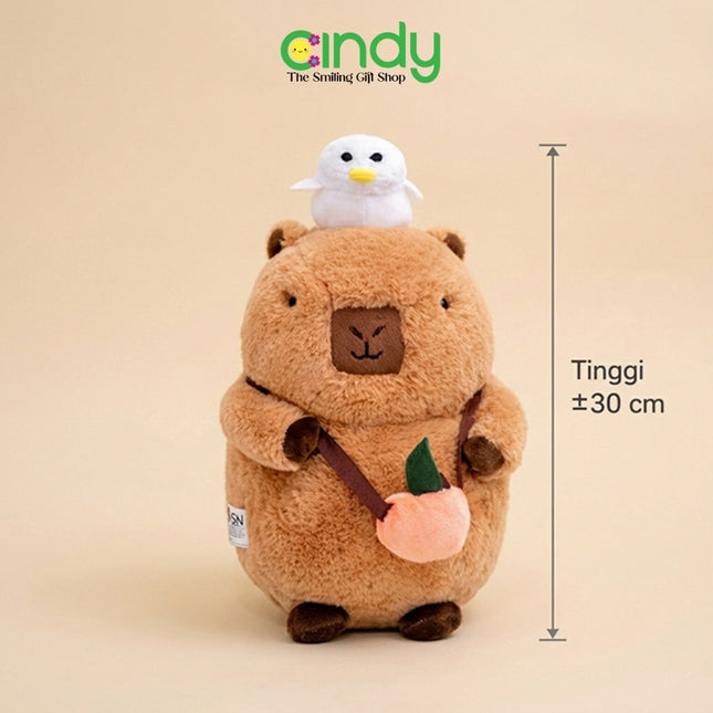 Cindy Boneka Capybara Karakter Burung Putih & Tas Selempang Jeruk Soft Plushie 30cm