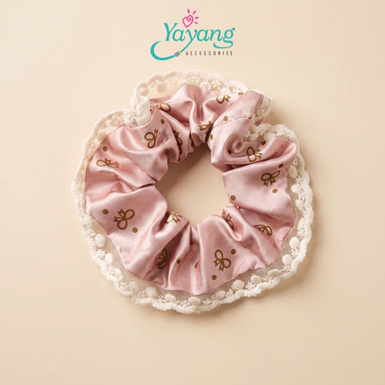 Yayang Scrunchie Satin Premium Kombinasi Renda Floral