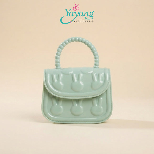 Yayang Tas Mini Jelly Bag Wanita & Anak Motif Emboss Kelinci Tali Rantai Gold