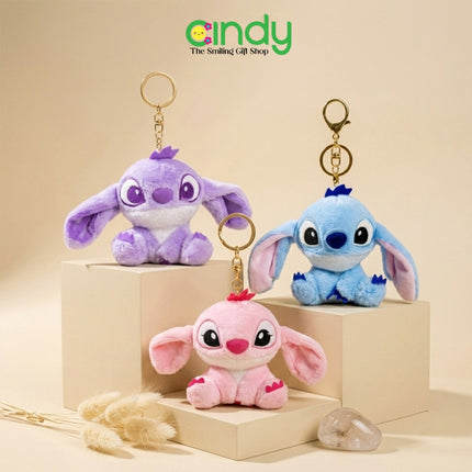 Cindy Gantungan Kunci Boneka Karakter Disney Stitch & Angel Fluffy Plush Keychain