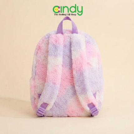 Cindy Tas Ransel Anak Unicorn Rainbow Plush Tas Sekolah Anak Perempuan Backpack Bulu Lembut Lucu