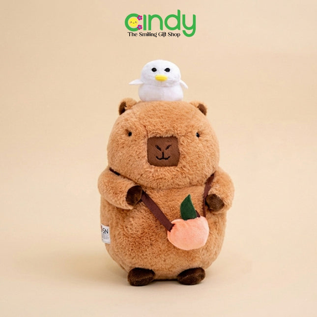 Cindy Boneka Capybara Karakter Burung Putih & Tas Selempang Jeruk Soft Plushie 30cm