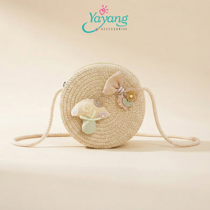 Yayang Tas Selempang Anak Rajut Bulat Motif Jamur Tas Fashion Anak Perempuan Estetik