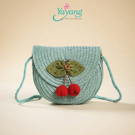 Yayang Tas Selempang Anak Jerami Cherry - Tas Rajut Anak Perempuan Korean Style Lucu