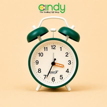 Cindy Jam Weker Analog Twin Bell Alarm Clock Meja Kamar Vintage Estetik