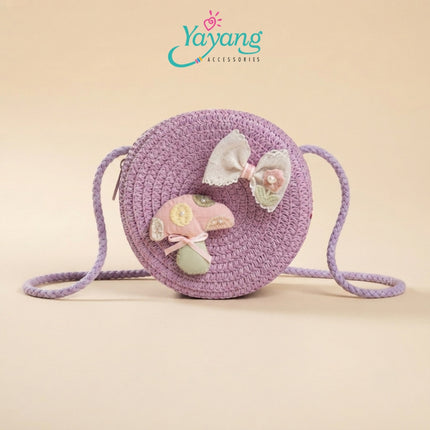 Yayang Tas Selempang Anak Rajut Bulat Motif Jamur Tas Fashion Anak Perempuan Estetik