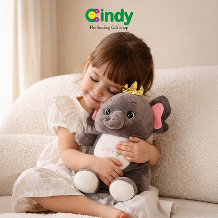 Cindy Boneka Gajah Plush Toys Mahkota -  Boneka Anak Lucu Lembut Hadiah Ulang Tahun