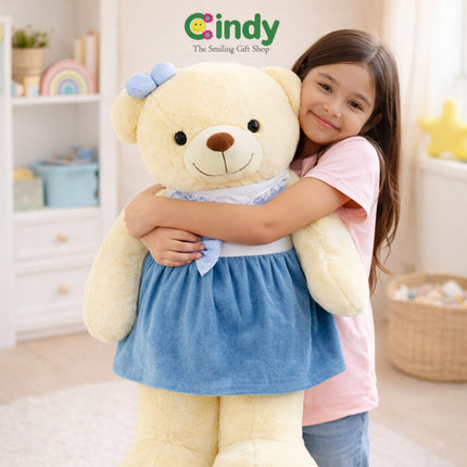 Cindy Boneka Teddy Bear Girl Dress Russel Jumbo – Boneka Beruang Cantik Gaun Biru Hadiah Lucu