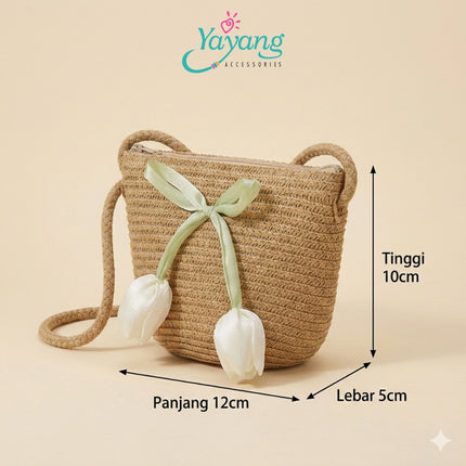 Yayang Tas Anak Perempuan Anyam Mini Sling Bag Bunga Tulip Korean Fashion Lucu