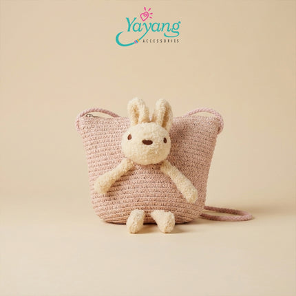 Yayang Tas Selempang Jerami  Anak Perempuan Boneka Kelinci Rajut Tas Anak Lucu Korean Style Tas Fashion Anak Cute Bunny Bag