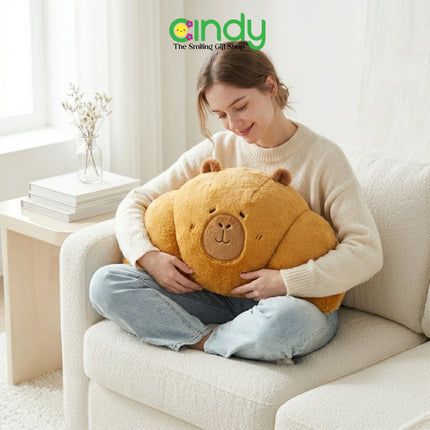 Cindy Bantal Plush Capybara Croissant  Boneka Bantal Lucu Empuk Estetik Kawaii Sofa Tidur