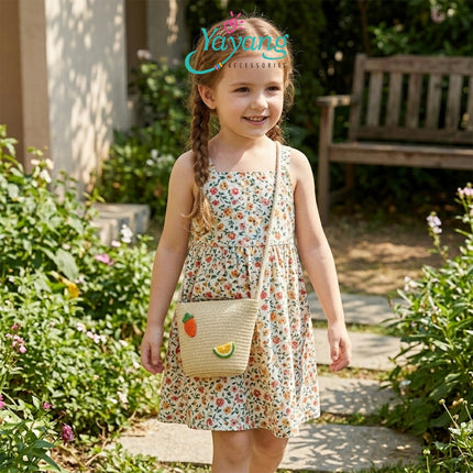 Yayang Tas Selempang Jerami Anak Perempuan  Kelinci Wortel Jeruk Tas Anak Lucu Korean Style Cute Bunny Fruit Bag-  Tas Fashion Anak