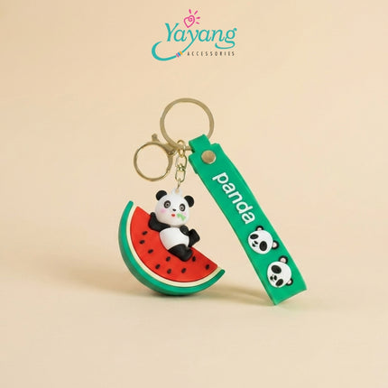 Yayang Gantungan Kunci Panda Lucu Buah Strawberry Semangka Pisang Peach Keychain Tas Anak Aksesoris Tas Wanita Kawaii