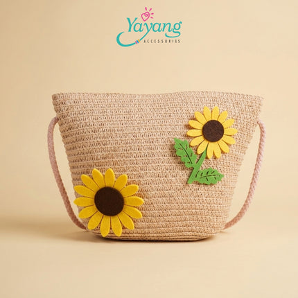 Yayang Tas Selempang Jerami Anak Perempuan Bunga Matahari Rajut Tas Anak Lucu Korean Style Tas Fashion Anak Sunflower Bag